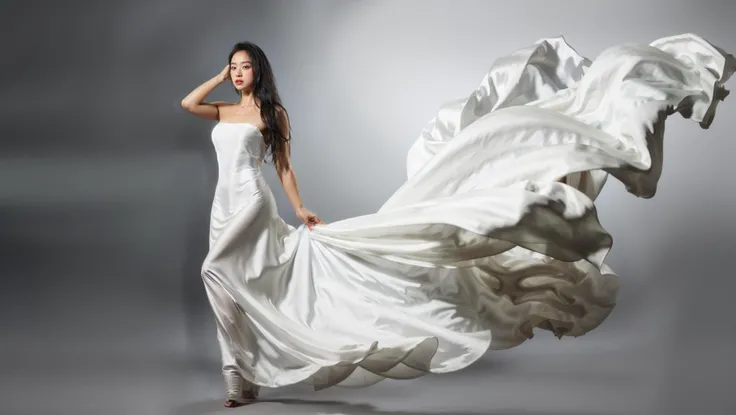 dressart, white dress, floating hair, (floating dress:1.4), (photo art), 1girl, Stunningly Beautiful Girl, Haute_Couture, designer dress, wearing Haute_Couture, posing for a picture, fashion show, Long shaped face, angry, crazy, dark red eyes, Sandy Blonde side-swept hair, short hair, long ringlets, catwalk \(walkway\), , colorful, vivid colors, masterpiece, best quality, absurdres, highest quality, amazing details, 8k, aesthetic, <lora:dressart_SDLife_Chiasedamme_v1.0:0.88>