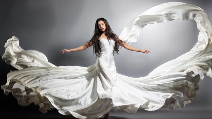 dressart, white dress, floating hair, (floating dress:1.4), (photo art), 1girl, Stunningly Beautiful Girl, Haute_Couture, designer dress, wearing Haute_Couture, posing for a picture, fashion show, Long shaped face, angry, crazy, dark red eyes, Sandy Blonde side-swept hair, short hair, long ringlets, catwalk \(walkway\),  , colorful, vivid colors, masterpiece, best quality, absurdres, highest quality, amazing details, 8k, aesthetic,   <lora:dressart_SDLife_Chiasedamme_v1.0:0.88>