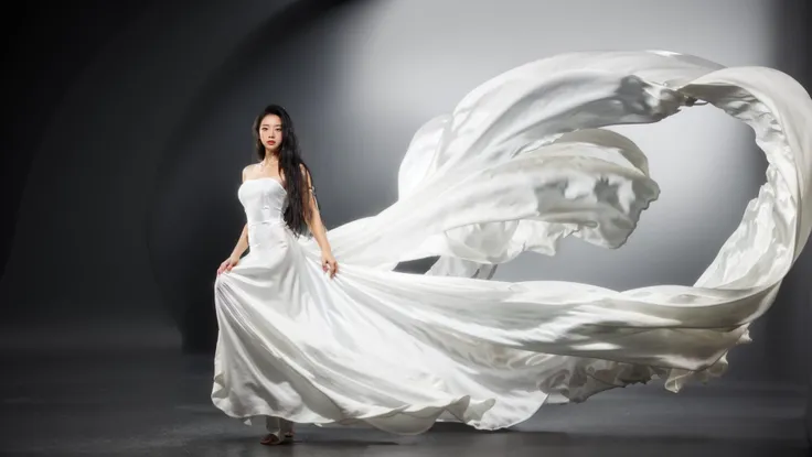 dressart, white dress, floating hair, (floating dress:1.4), (photo art), 1girl, Stunningly Beautiful Girl, Haute_Couture, designer dress, wearing Haute_Couture, posing for a picture, fashion show, Long shaped face, angry, crazy, dark red eyes, Sandy Blonde side-swept hair, short hair, long ringlets, catwalk \(walkway\), , colorful, vivid colors, masterpiece, best quality, absurdres, highest quality, amazing details, 8k, aesthetic, <lora:dressart_SDLife_Chiasedamme_v1.0:0.88>