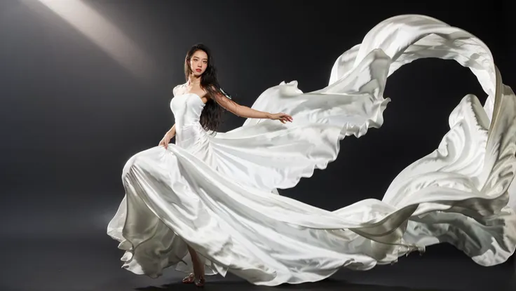 dressart, white dress, floating hair, (floating dress:1.4), (photo art), 1girl, Stunningly Beautiful Girl, Haute_Couture, designer dress, wearing Haute_Couture, posing for a picture, fashion show, Long shaped face, angry, crazy, dark red eyes, Sandy Blonde side-swept hair, short hair, long ringlets, catwalk \(walkway\), , colorful, vivid colors, masterpiece, best quality, absurdres, highest quality, amazing details, 8k, aesthetic, <lora:dressart_SDLife_Chiasedamme_v1.0:0.88>