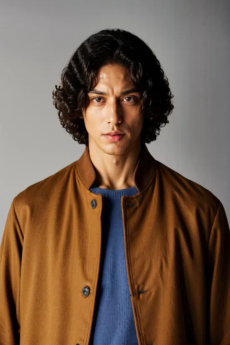 vetnau, (brown jacket:1.4), 1boy , boy handsome, Haute_Couture, wearing Haute_Couture, posing for a picture, fashion show, Long shaped face, angry, crazy, dark red eyes, short hair, catwalk \(walkway\), , colorful, vivid colors, masterpiece, best quality, absurdres, highest quality, amazing details, 8k, aesthetic <lora:vetnau:0.8>