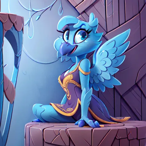 ((high details, detailed and intricate, intricate details, high intricate details, absurd amount of details, super resolution, ultra hd, megapixel, absurdres, high resolution)), best quality, 1girl, anthro, tweetfur,  <lora:Tweetfur-v2:0.7>, blue beak, wings, winged arms, detailed eyes, dress, detailed face,, Ground Level Shot