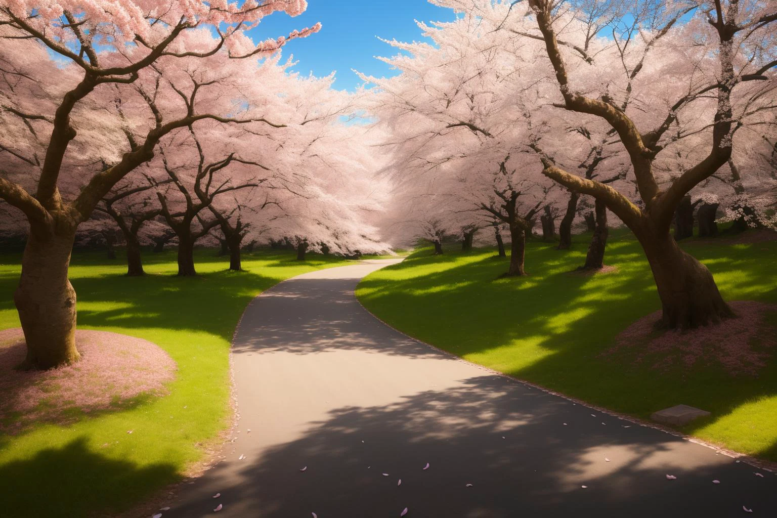 Masterpiece, highres, high quality, best quality,photo of a cherry blossom forest