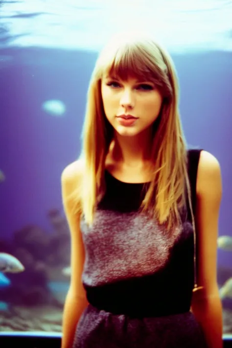 lomo style portrait of taylor swift at the aquarium