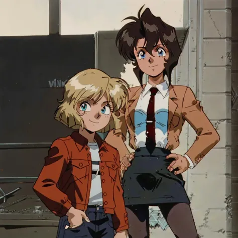 2 people,
ADDCOL,
2 people,
<lora:irene-gsc:0.5>,
1girl,
irene vincent,
1girl,short hair,black hair,bangs,sidelocks,blue eyes,looking at viewer,dark skin,
breasts,collared shirt,white shirt,red necktie,brown jacket,long sleeves,open jacket,
light smile,
ADDROW,
2 people,
<lora:may-gsc:0.8>,may hopkins,
1girl,blonde hair,solo,short hair,bangs,blue eyes,looking at viewer,
breasts,smile,red jacket,open jacket,long sleeves,white shirt,denim,jeans,
light smile,
hand in  pocket,
ADDCOL,
2 people,
1girl,
<lora:irene-gsc:0.8>,irene vincent,
breasts,collared shirt,white shirt,red necktie,brown jacket,long sleeves,open jacket,shirt tucked in,pencil skirt,black skirt,miniskirt,black pantyhose,
hand on own hip,