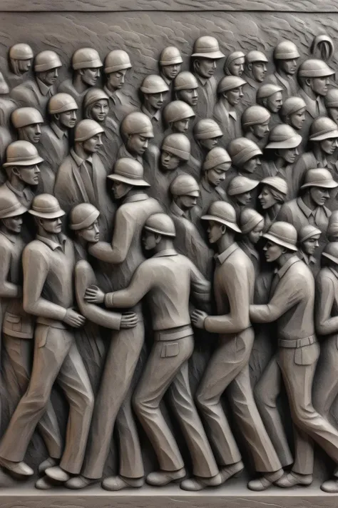 <lora:BAS-RELIEF:1>BAS-RELIEF - perfect bas relief of walking people from low contrast smooth gray charcoal texture