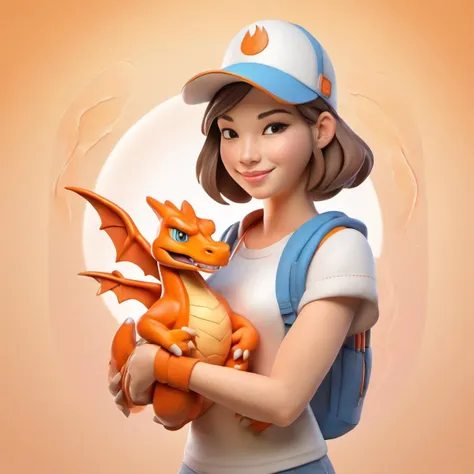 simple, centered, portrait, soft lighting, smooth gradient, high quality, <lora:BAS-RELIEF:1> BAS-RELIEF page, female Pokémon Trainer with her Charizard Pokémon