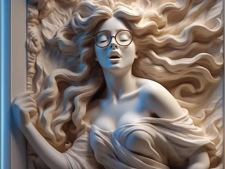 UHD, 4k, ultra detailed, cinematic, a photograph of BAS-RELIEF - marble bas relief of a lewd lady with long messy hair, wearing glasses and tight skirt with pantyhose, nose blush, half-closed eyes, open mouth, spreading legs, natural light, Adobe Light, front view, solo, sfw <lora:BAS-RELIEF:1>, epic, beautiful lighting, inpsiring