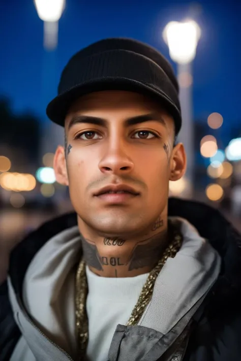 portrait of sks man (lgante:1) in the street, very detailed face, high quality, in the night, 8k <lora:lgante:1>