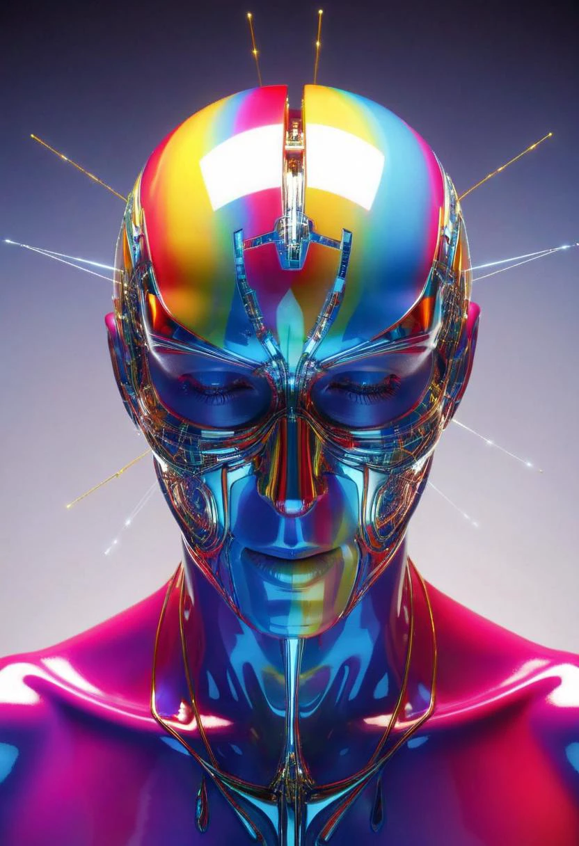 My head will not stay together, it only wishes to split itself into endless refractions of the self, each one a planar liquid static, each one displaying lives and alternations of the timeline that I do not wish to see, My head will not stay together, it only wishes to split itself into endless refractions of the self, each one a planar liquid static, each one displaying lives and alternations of the timeline that I do not wish to see, spread eternal light, detailed, elegant, highly thought worthy, intricate, sharp focus, illuminated, perfect composition, bright colors, open magnificent futuristic