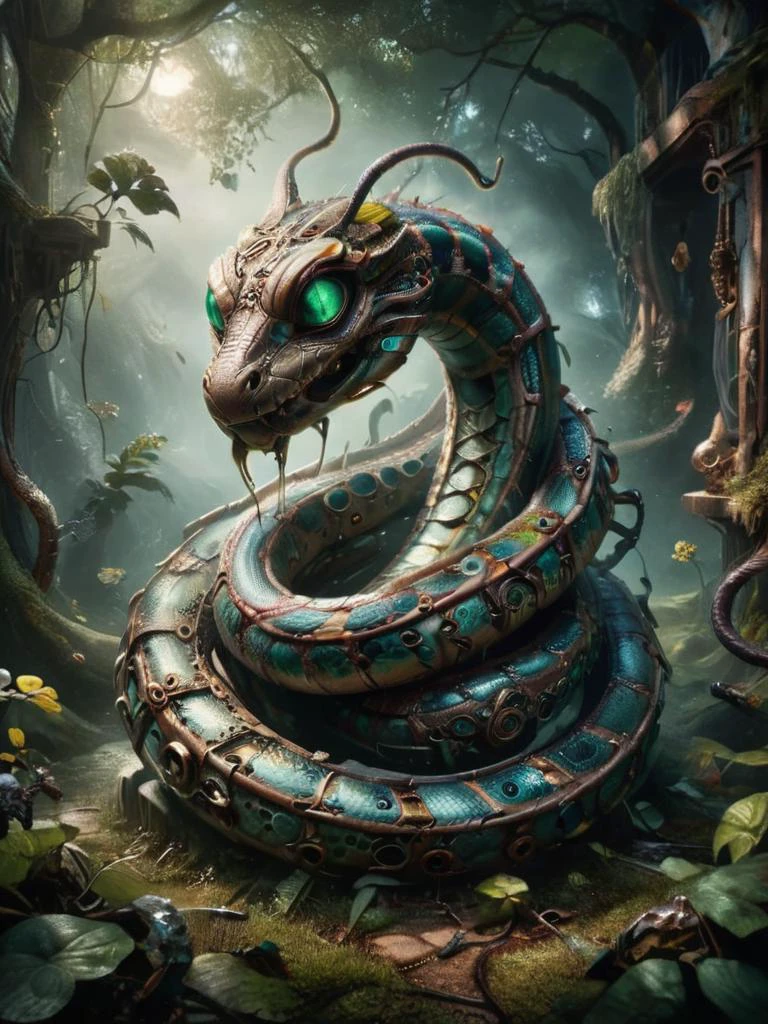 award winning photograph of a serpent with hypnotic gaze made of ais-crsd in wonderland, magical, whimsical, fantasy art concept, steampunk, intricate details, best quality, masterpiece, ultra shartp, hyper realistic, realism <lora:Cursed:0.8>