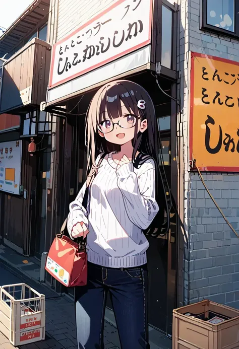 score_9, score_8_up, score_7_up, rating_safe, masterpiece, best quality, absurdres, unity 8k wallpaper, official art, official style, source_anime, uncensored, game cg, megami magazine,
1girl, solo, glasses, black hair, long hair, white ribbed sweater, jeans, bag, happy, smile, looking at viewer, open mouth, solo focus,
shekarashika, storefront, sign, outdoors, poster (object), road, street, shop, real world location, building, alley, night, dark
<lora:shekarashika_pony_V1:1>
