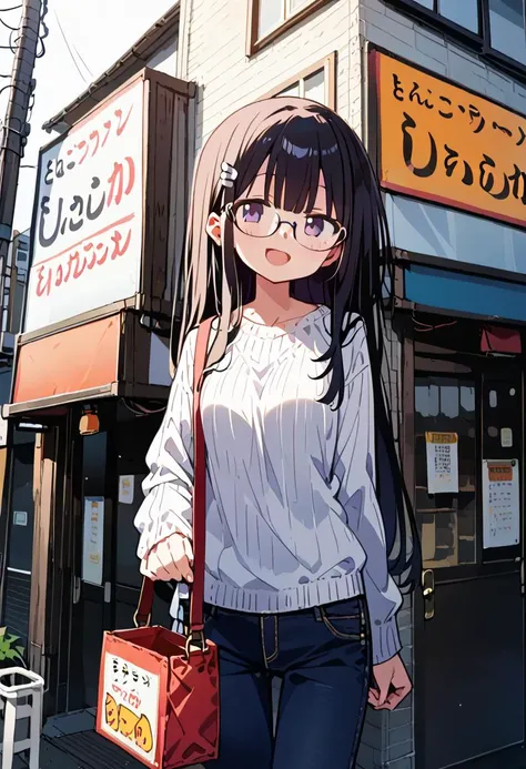 score_9, score_8_up, score_7_up, rating_safe, masterpiece, best quality, absurdres, unity 8k wallpaper, official art, official style, source_anime, uncensored, game cg, megami magazine,
1girl, solo, glasses, black hair, long hair, white ribbed sweater, jeans, bag, happy, smile, looking at viewer, open mouth, solo focus,
shekarashika, storefront, sign, outdoors, poster (object), road, street, shop, real world location, building, alley, night, dark
<lora:shekarashika_pony_V1:1>