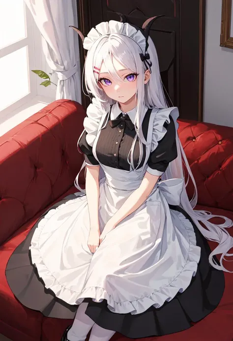 best quality, masterpiece, highres, solo, (hina_bluearchive:1.10), (maid:1.40), (long maid dress:1.15), 30 <lora:hina_bluearchive:0.80>