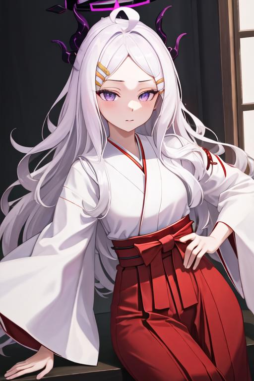 A woman in a white shirt and red pants sitting on a ledge - SeaArt AI