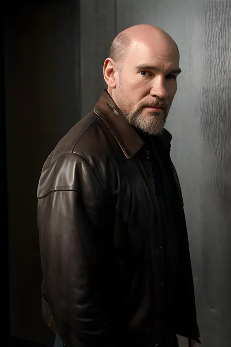 old mitch_pileggi, walking, stairs, from below, low angle, leather jacket, beard,
<lora:mitch_pileggi:1>, intricate details, hyperdetailed, cinematic, realistic, masterpiece