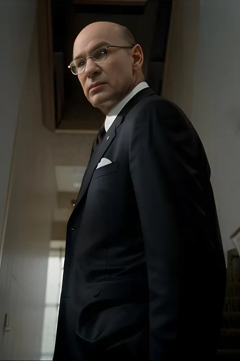 old mitch_pileggi, walking, stairs, from below, low angle, business suit, glasses, old man, bald,
<lora:mitch_pileggi:1>, intricate details, hyperdetailed, cinematic, realistic, masterpiece