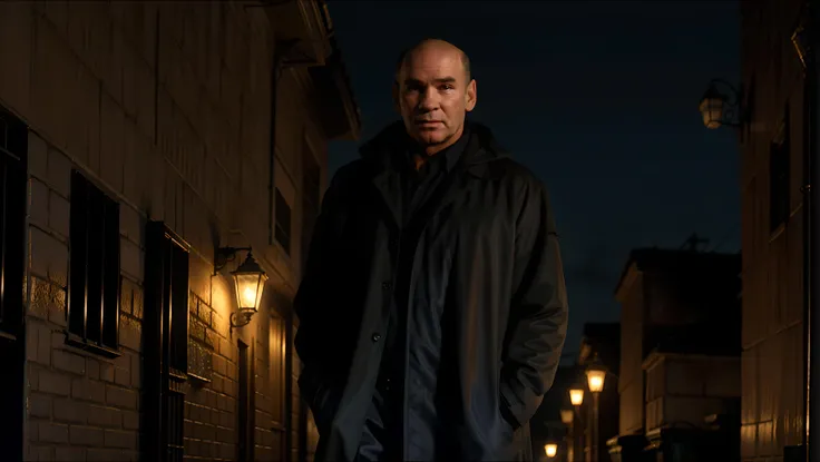 mitch_pileggi standing in an alley at night dressed in a dark coat, flickering lights, policy car, ditry, trash,
<lora:mitch_pileggi:1>, intricate details, hyperdetailed, cinematic, realistic, masterpiece