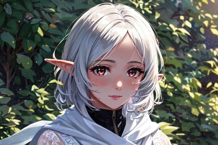 1girl, (cute:1.1), masterpiece, best quality, looking at viewer, face only, portrait, somber expression, hyper-detailed, photorealistic, ultra realistic, realistic light, unity, hard lighting, intricate details, stop motion, hyperfocus, tonemapping, sharp focus, hyper detailed, scary, zoom out, villian, colorful, beautiful,, colorful, vibrant colors, portal to another world, red nail polish, side view, ultra realistic, intricate details, elegant, hyper realistic, tonemapping, hyperfocus, sharp focus, face, ,embarrassment, drops of water on the face, (red eyes:1.2),white hair, (Sylphiette:0.8), ahoge, small breast , short hair, short white European sundress with black trim, (white puffy sleeves:1.1576), (white long sleeves:1.1576), tan wicker belt , sailor collar black , white knee high boots , (green adventuring shawl:1.4) , elf ears, (khyle-style:0.8)