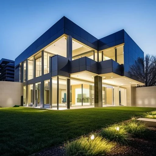 "An architectural masterpiece that captures the essence of modern design in a single building. The image is presented in high quality, allowing every detail of the structure to shine. The realism and attention to detail showcase the modern house's features, from its clean lines to its innovative design elements. The photograph's resolution ensures that even the tiniest nuances are visible, making it a true work of art."