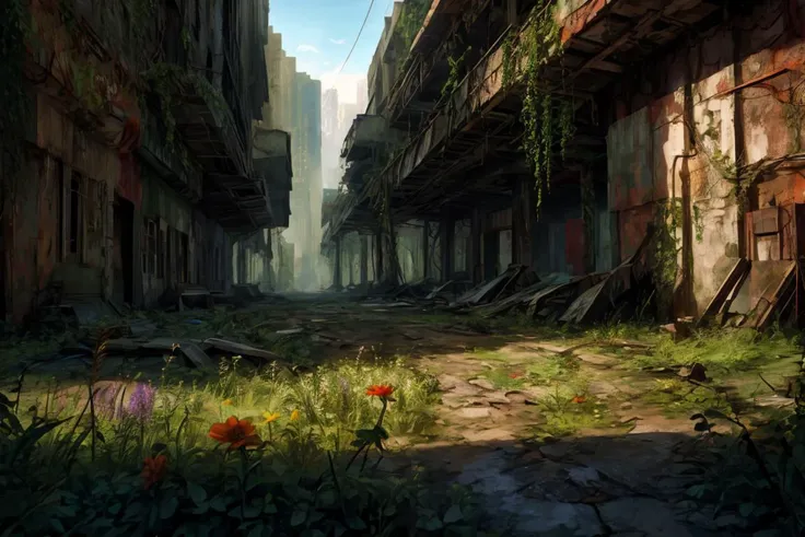 8k, realistic, vray, HDR,  6000K,   in a post-apocalyptic overgrown park, weedy flower beds, rusted playground, dried fountain, mossy benches. <lora:PostApocalyptic_v4:0.6> SZ_4po enviroment
 <lora:add_detail:1.2>
