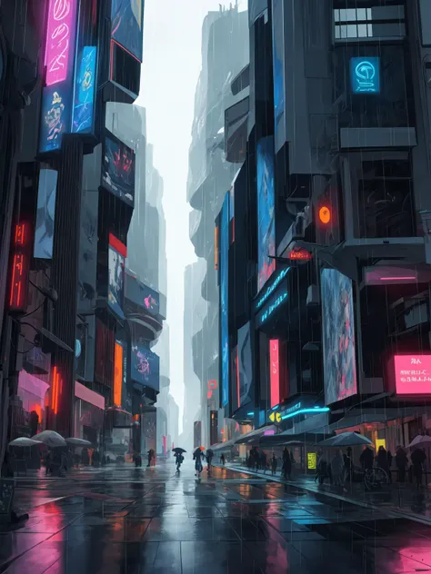 rainy futuristic city, HDR, 8K, absurdres, high quality, highly detailed,