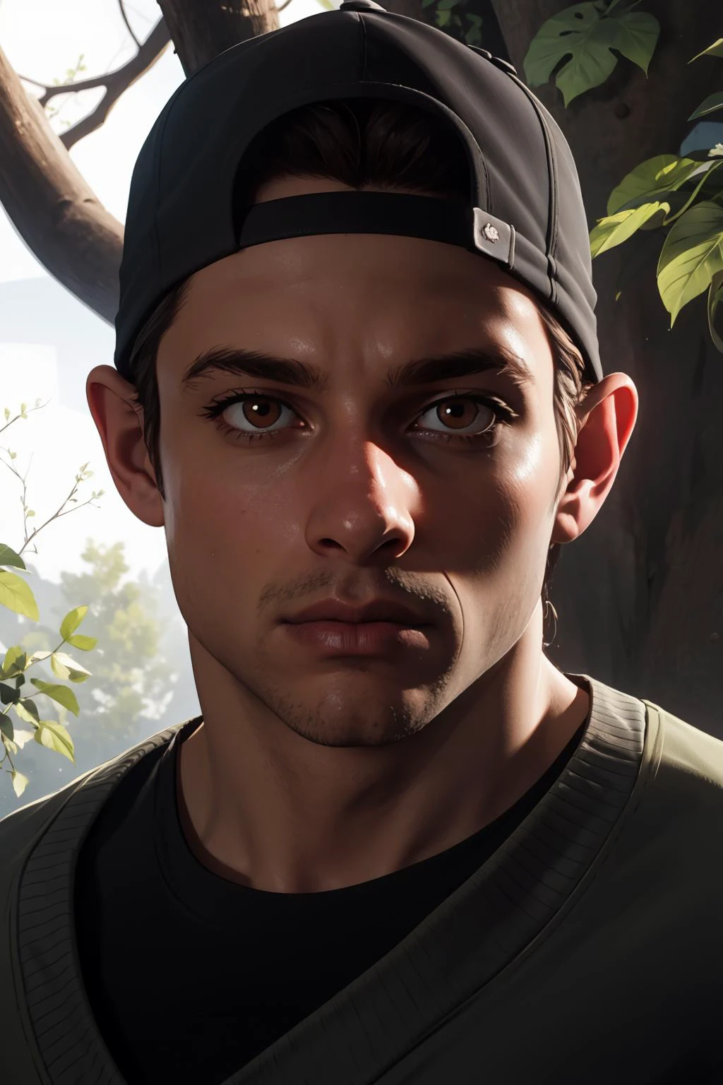 intricate, elegant, masterpiece, best quality, highres, male focus, solo, photo of jacob_custos, <lora:jacob_custos-10:0.50>, sweater, shirt, jeans, outdoors, brown eyes, backwards cap, sharp focus, photo by greg rutkowski, soft lighting, vibrant colors, (masterpiece), (detailed face), looking at viewer