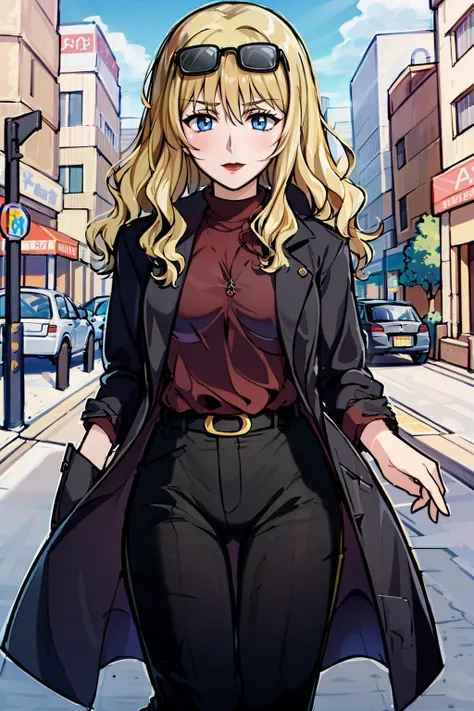 Laura, wearing a pink sweater, black skirt, black jacket,high quality,4k,