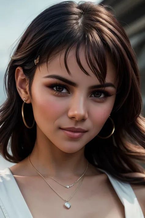 beautiful woman (EPV1ndyKr3jc1:.99): a woman at an (Pitcairn Islander grill:1.1), perfect upsweep updo, wearing sexy multicolored (Bodice Top), (people in background:1.1), (face focus), modelshoot style, (extremely detailed CG unity 8k wallpaper), professional majestic (photography by Fernando Botero:1.1), 24mm, exposure blend, hdr, extremely intricate, High (Detail:1.1), dramatic, soft cinematic light, (looking at viewer), (detailed pupils), 4k textures, soft cinematic light, elegant, ((((cinematic look)))), soothing tones, insane details, hyperdetailed, ("In Jernau we trust!":1.1)