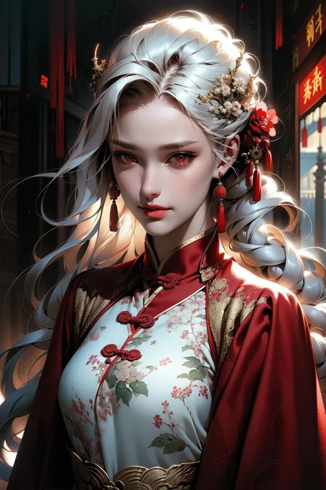 masterpiece,best quality,ultra-detailed,1girl,md,by the lake,chinese clothing,white hair,<lora:20231008-1696753536071-0005:0.8>,upper body,red eyes,