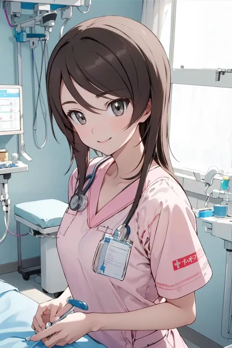 (RAW photo, best quality), masterpiece, light smile, natural lighting, 1girl, solo,
hospital operating room, hospital exam room, surgical light,
 <lora:ClothingMedicalScrubs0:0.8> pink scrubs,
<lora:girls_und_panzer_mika_v1_2:1>, mika (girls und panzer),
