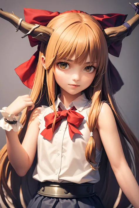 masterpiece, best quality, <lora:suika:1>,1girl,grey background,