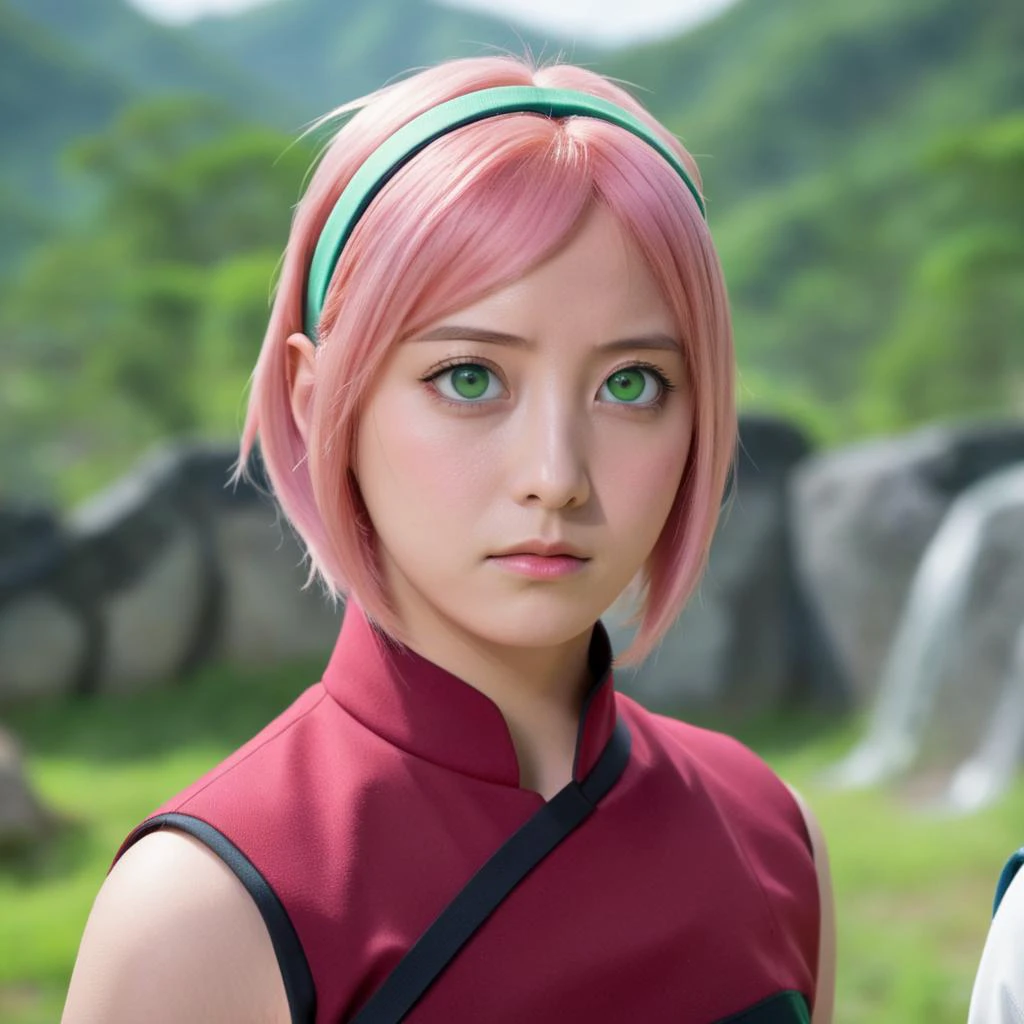 reality,<lora:MTAHashimotoKannaXLv2:0.75>,best quality,masterpiece,highres,absurdres,1girl,solo,newest,rating: rating: general, <lora:Boruto_Sakura_XL:0.8> ,(boruto_sakura_xl, short hair, pink hair, haruno sakura, green eyes, facial mark, forehead mark, hairband,red hairband),looking at viewer, cowboy shot,china_dress,