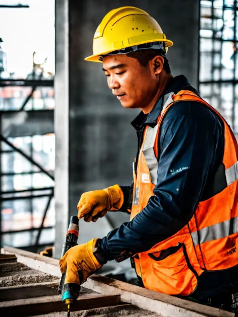 RAW photo, a construction worker <lora:CC_v2.0:0.8>, working on top of a skyscraper, half body, (high detailed skin:1.2), 8k uhd, dslr, soft lighting, high quality, film grain, Fujifilm XT3