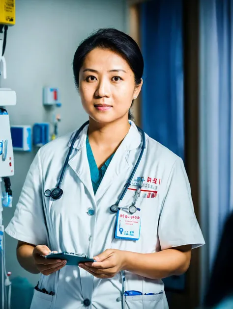 RAW photo, a female doctor <lora:CC_v2.0:0.8> in hospital, working, (high detailed skin:1.2), 8k uhd, dslr, soft lighting, high quality, film grain, Fujifilm XT3