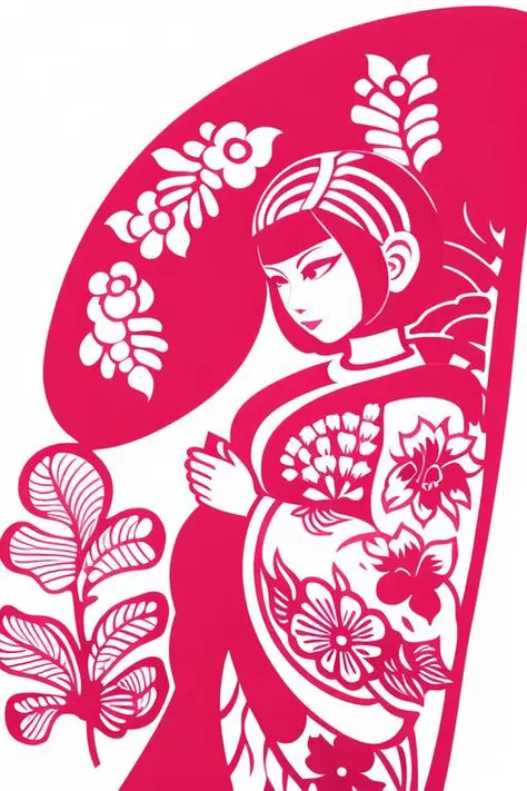 jianzhihua,(white background:1.4), paper cut,a woman in a Pink Off Shoulder Pajamas,<lora:jianzhihuaepoch-000006:0.66>