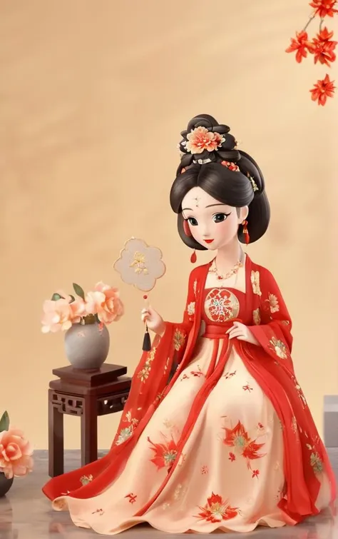 masterpiece, best quality, 3d cartoon, cute cartoon
1girl, black hair, daxiushan, chinese clothes, daxiushan style, flower, front view, jewelry, solo, hair ornament, sitting, hanfu, holding, necklace, red lips, 
<lora:daxiushan_SDXL-000003:0.75>