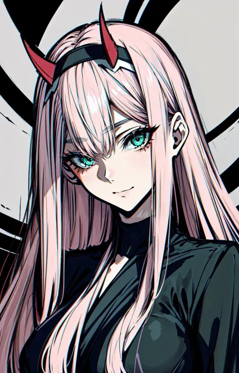 (masterpiece, best quality)1.2, (extremely detailed cg, ultra-detailed, best shadow, high contrast, sharp edges, black outline):1.1,(finely detailed beautiful eyes: 1.2)(sharp detailed eyes and detailed face:1.3),<lora:add_detail:1> , zerotwo <lora:zerotwo_offset:1>,(((pink hair))),((pastel hair)),(((green eyes))),hairband,oni horns, two horns,looking_at_viewer, long hair