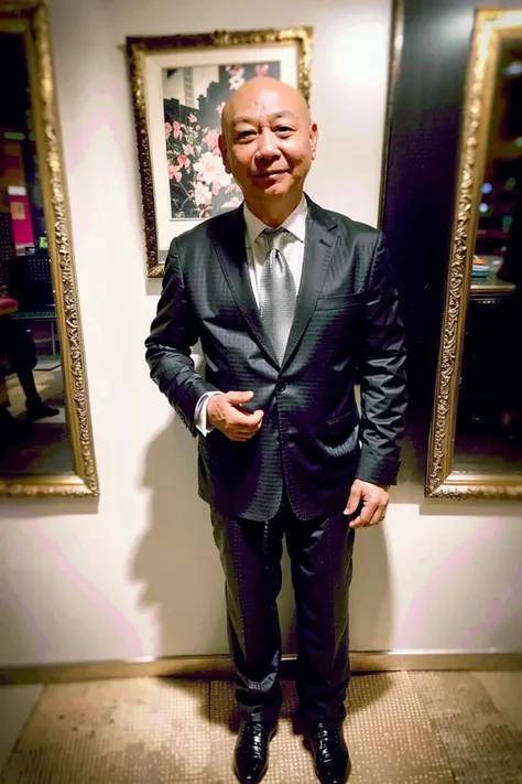 best quality, ultra high res, (photorealistic:1.4),(black suit:1.2),masterpiece, blurry background,1boy,standing ,(looking at viewer), <lora:gubaoming:0.8>