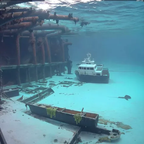 <lora:webcams:1>,  webcamscrenshot, 

Sunken Shipwreck: The camera would show the twisted metal of a sunken ship, covered in algae and coral. Schools of fish dart in and out of the nooks and crannies of the rusted hull, and shafts of sunlight illuminate the murky depths.
