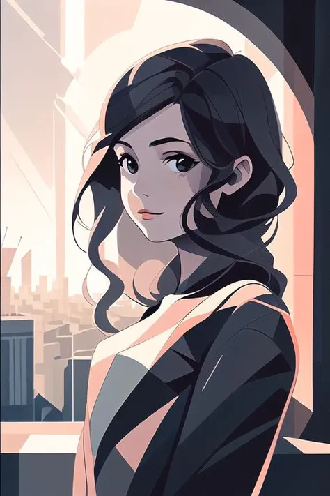 geometric, 1girl, sunlight, upper body, cityscape, <lora:Gentle_Cubism_Light:0.7>, looking at viewer,