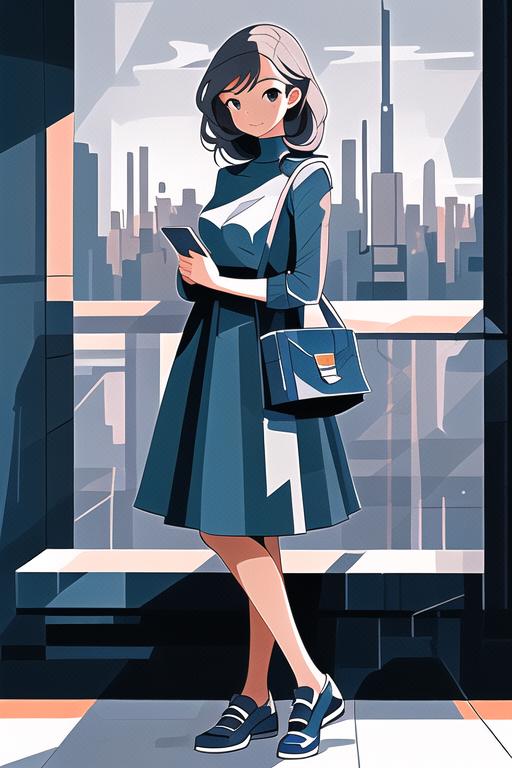 A woman in a blue dress standing in front of a window - SeaArt AI