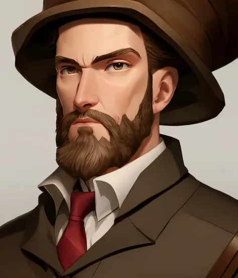 CharHelper, digital anime painting, bald man with short brown beard in uniform, character portrait, artwork by Leonardo Davinci, smooth, sharp focus