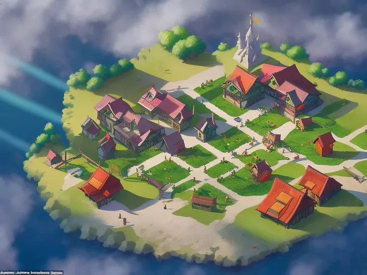 CHV3SWorld, CHV3SSciFi, CHV3SLighting, Rpg isometric top view of a lovely anime medieval fantasy village!! game asset!! cory loftis, james gilleard, atey ghailan, makoto shinkai, goro fujita, studio ghibli, rim light, exquisite lighting, clear focus, very coherent, plain background, soft painting