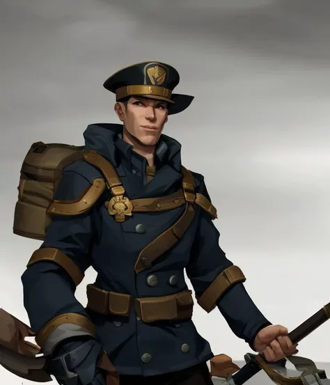 CharHelper, digital anime painting, stubbled man in 1940's marine uniform, character portrait, artwork by Leonardo Davinci, smooth, sharp focus