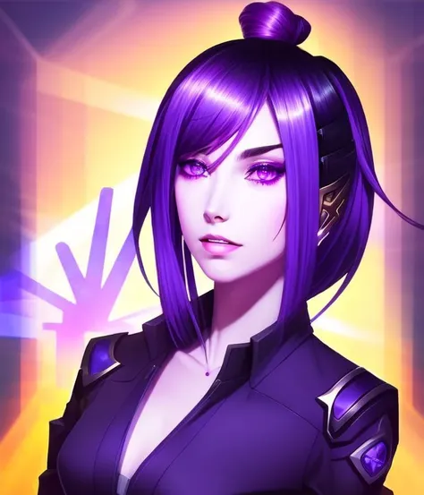 professional, anime style, charhelper, woman's face, purple eyes, punk, digital portrait, artwork by loish