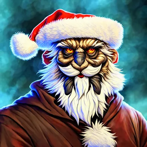 (Werewolf Santa Claus), charhelper, digital painting, high detail, professional, masterpiece, anime, stylized, face, facial expression, inkpunk, professional anatomy, professional hands, anatomically correct, colorful