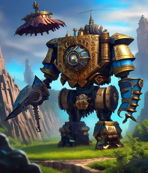 A steampunk robot golem made out of royal armor and large gears, CHV3CGolem, CHV3CRobot, reasonable fantasy, realistic, detailed, tabletop rpg, ghostblade, wlop and tooth wu, perfect composition, Professional, masterpiece, commissioned, best quality, Color Corrected, fixed in post, emended, ameliorated, idyllic
