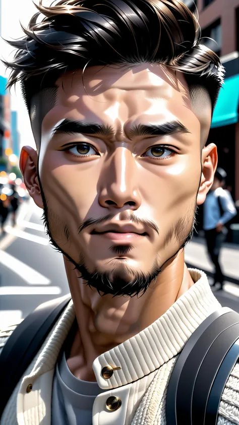 analog photo, closeup portrait photo of 24 y.o asian man, <lora:xl_yamer_style-2.0:1>, natural skin, looks at viewer, city street, (cinematic shot, film grain:1.1), ultra detailed, slight beard