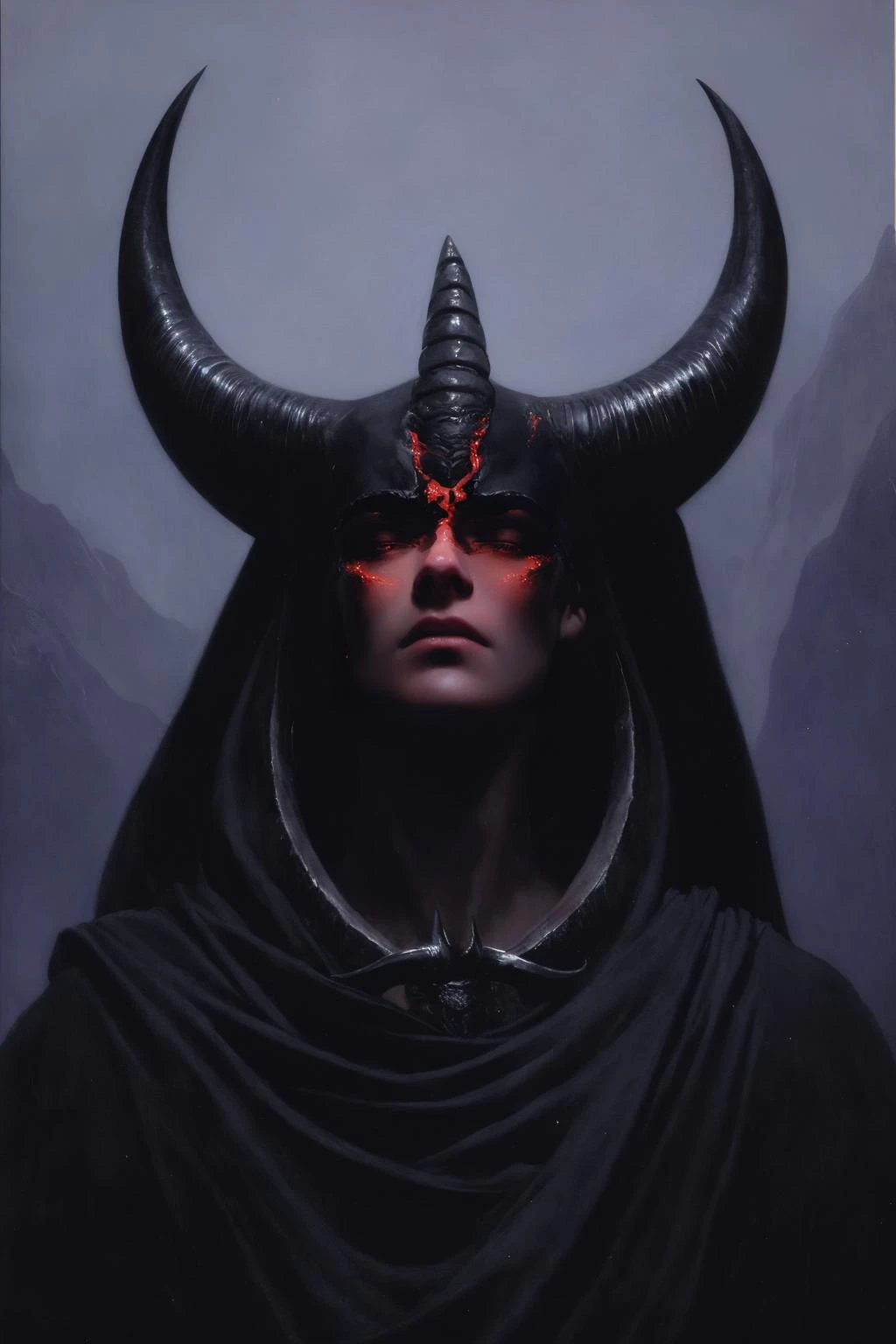 1 woman
demon
black horn
detailed face
robe
chain
lava
shadow
cave
dramatic lighting
Malcolm Liepke
Wayne Barlowe